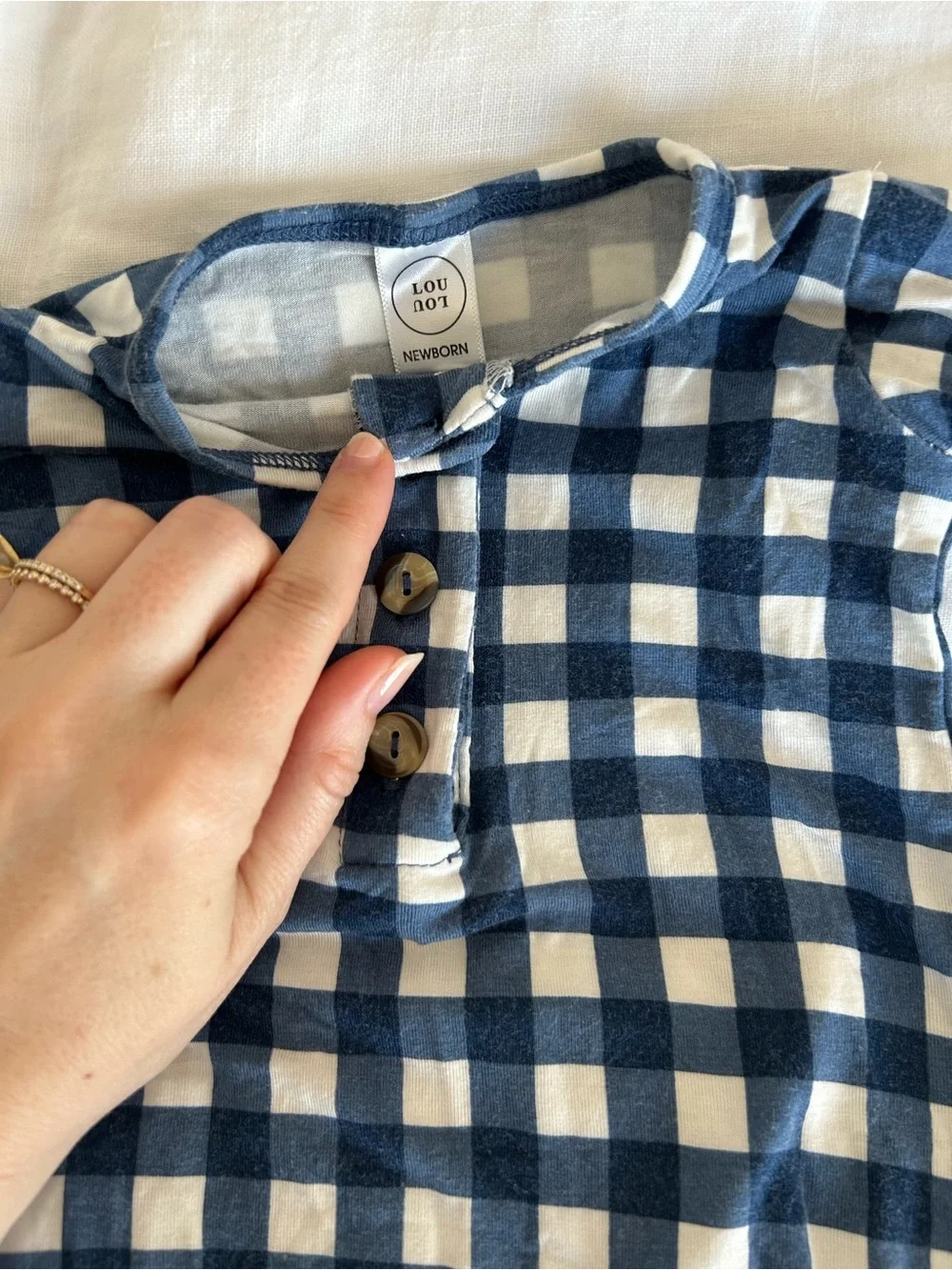 Navy Blue and White Gingham Infant Knot Gown - Kids Pajamas